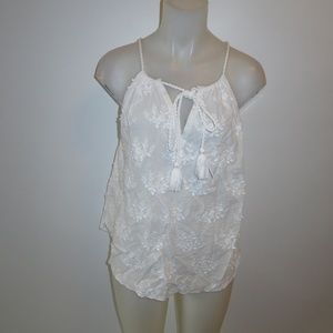 HICHE WHITE FLORAL TOP W/KEYHOLE NECK TIE  SZ XS
